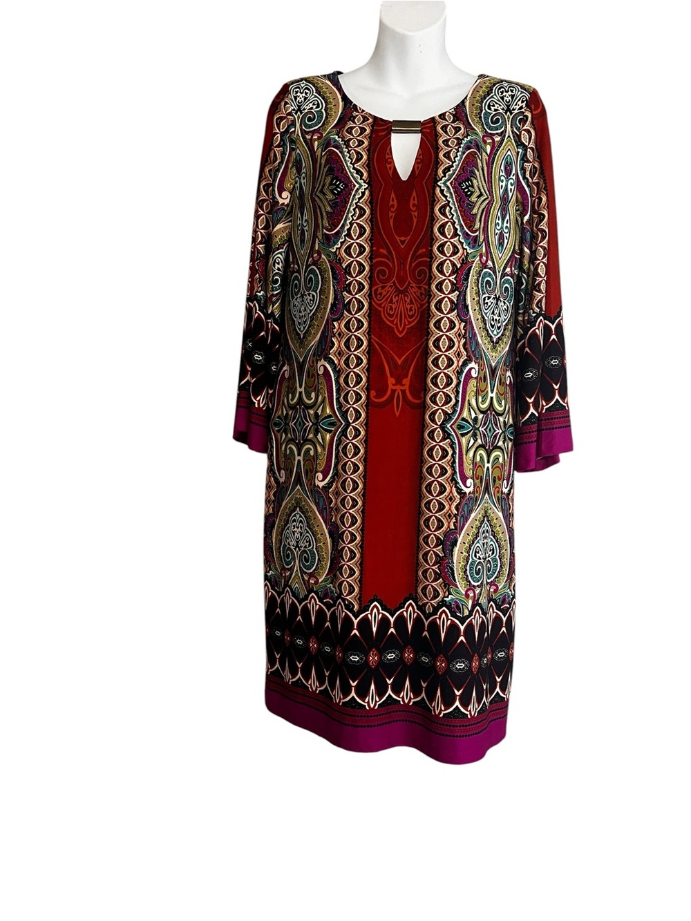 Sunny Leigh Multicolor Paisley Print Flate Sleeve Dress Size 14